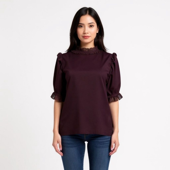 Rebecca Minkoff Tops - Rebecca Minkoff Ceri Purple Ruffle Neck Puff Sleeve Blouse - Small